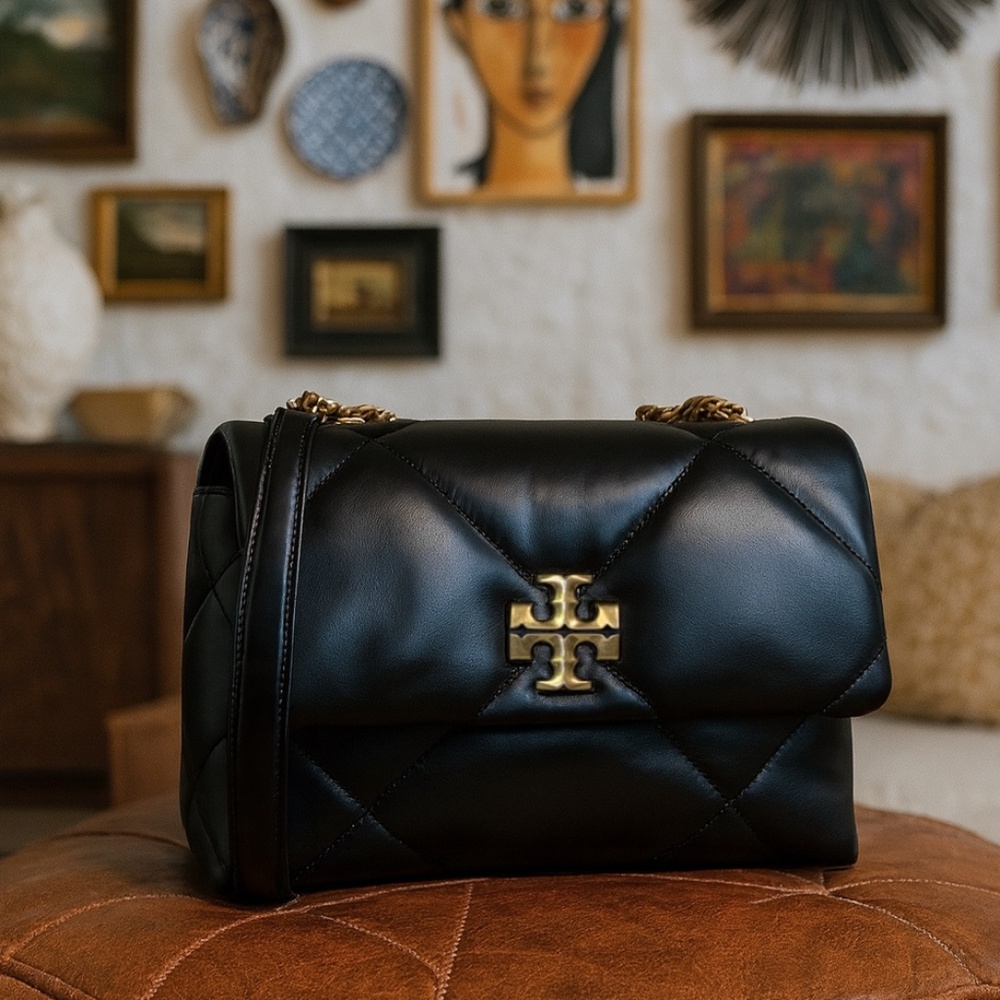 Tory Burch Kira Diamond Quilt Black Leather Small Convertible Shoulder Bag